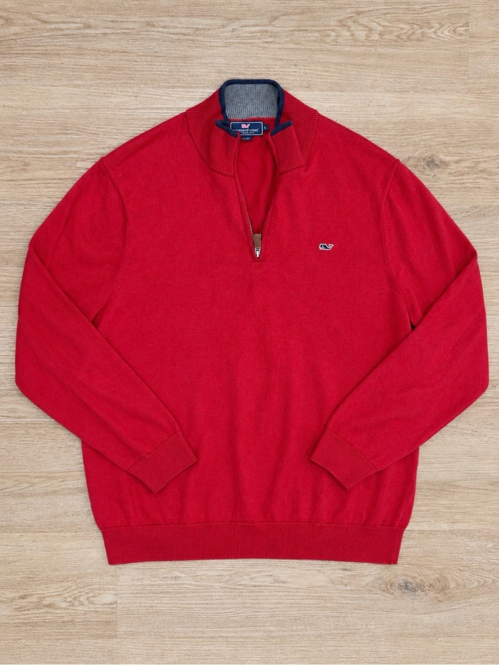 Vineyard Vines Men’s Red Half-Zip Sweater with Navy Trim